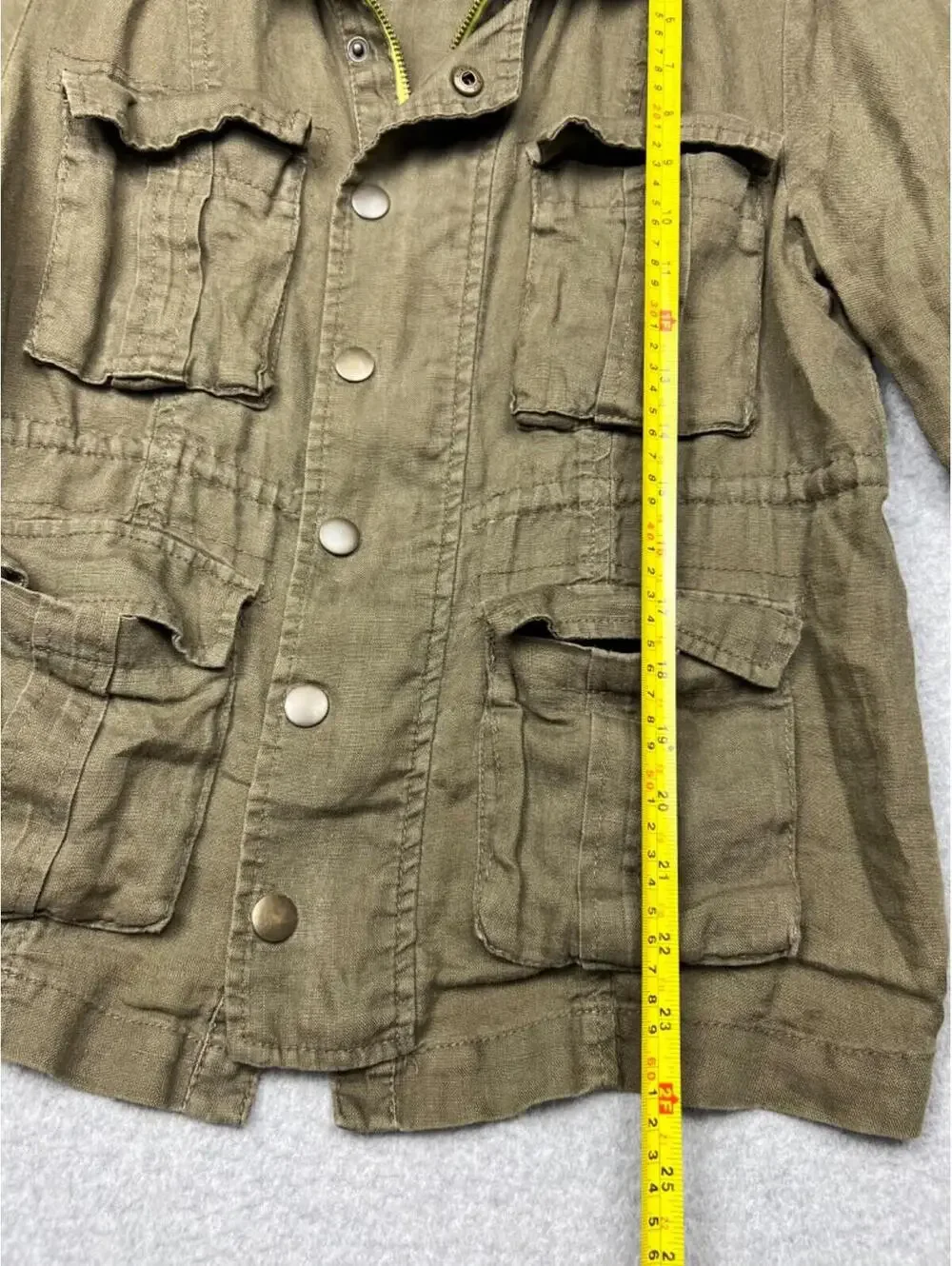 Free People Military Utility Jacket Womens 4/S Linen Cargo Pocket Gorpcore Green